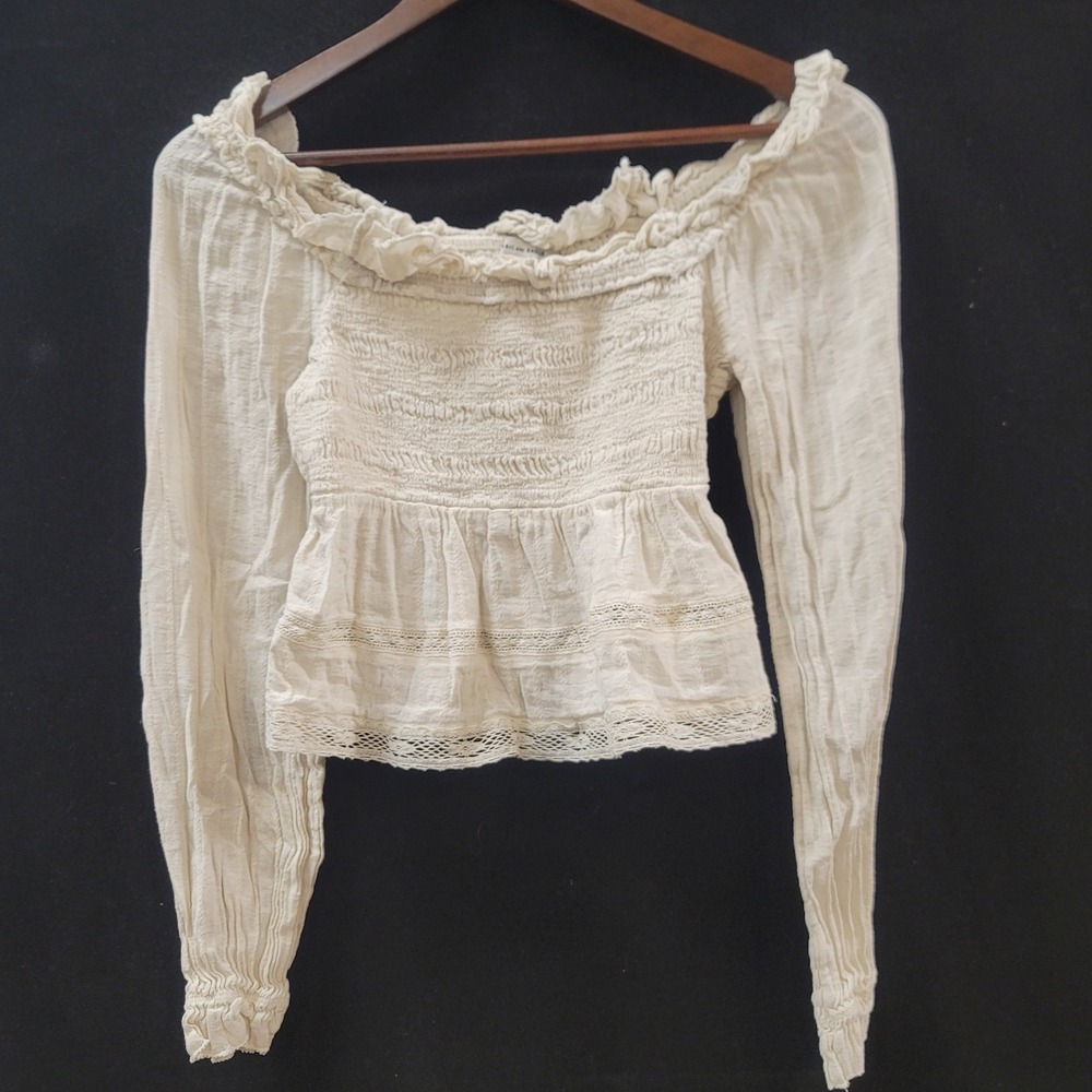 American Eagle Womens Cream Cottagecore Top Size XS Milkmaid Edwardian Romantic